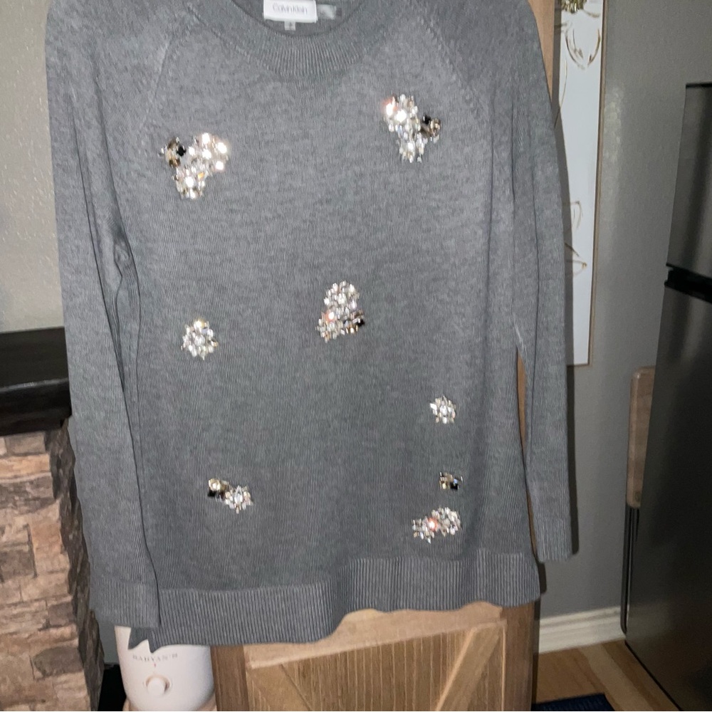 Calvin Klein Gray Sweater with Sparkling Accents